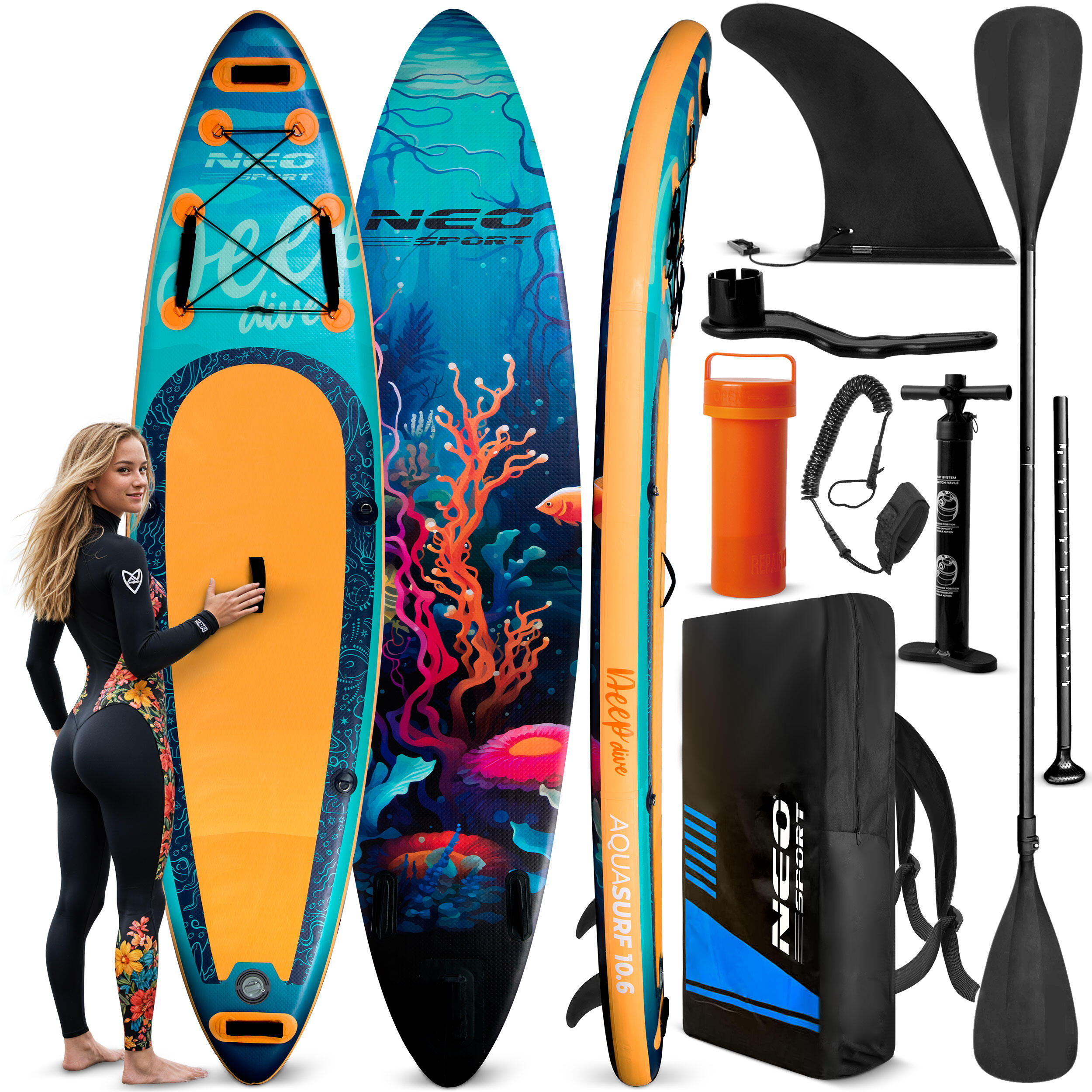 Deska Sup do pływania Neo-sport Aquasurf pompowana Stand Up Paddle 320cm zestaw