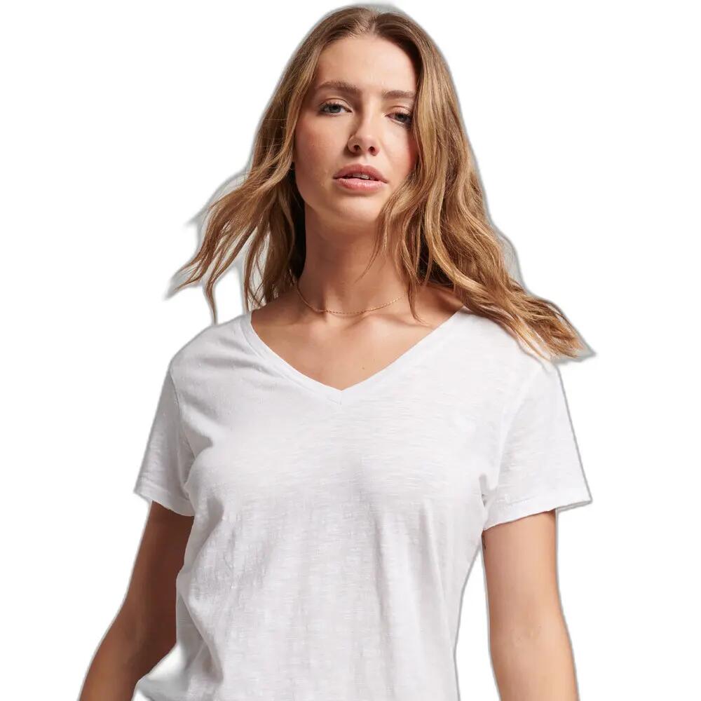 Damska koszulka z haftem i płomieniem v-neck Superdry