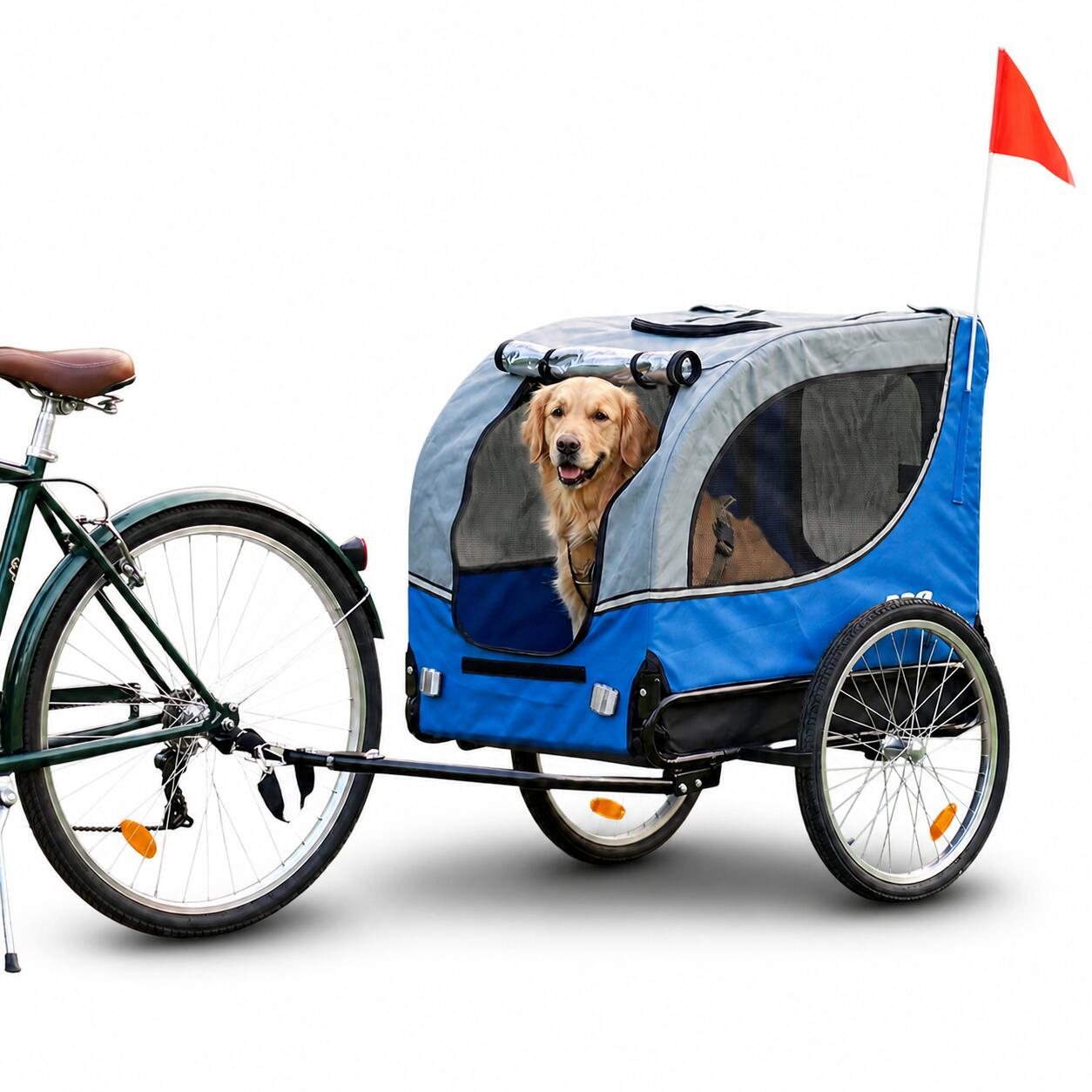 Przyczepka rowerowa dla psa, niebieska, z odblaskami – niebieska – do 30 kg