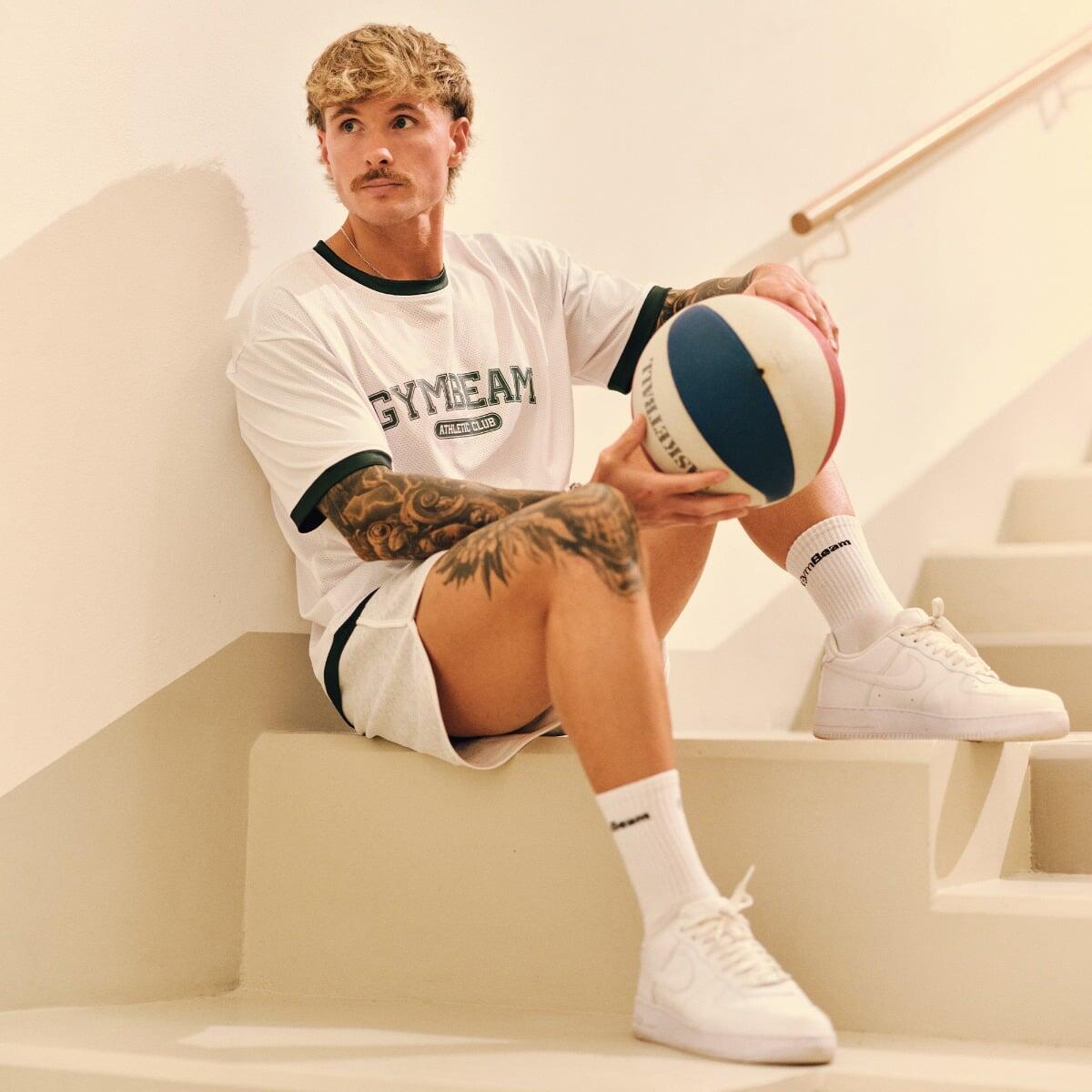Koszulka męska fitness oversize biała Varsity
