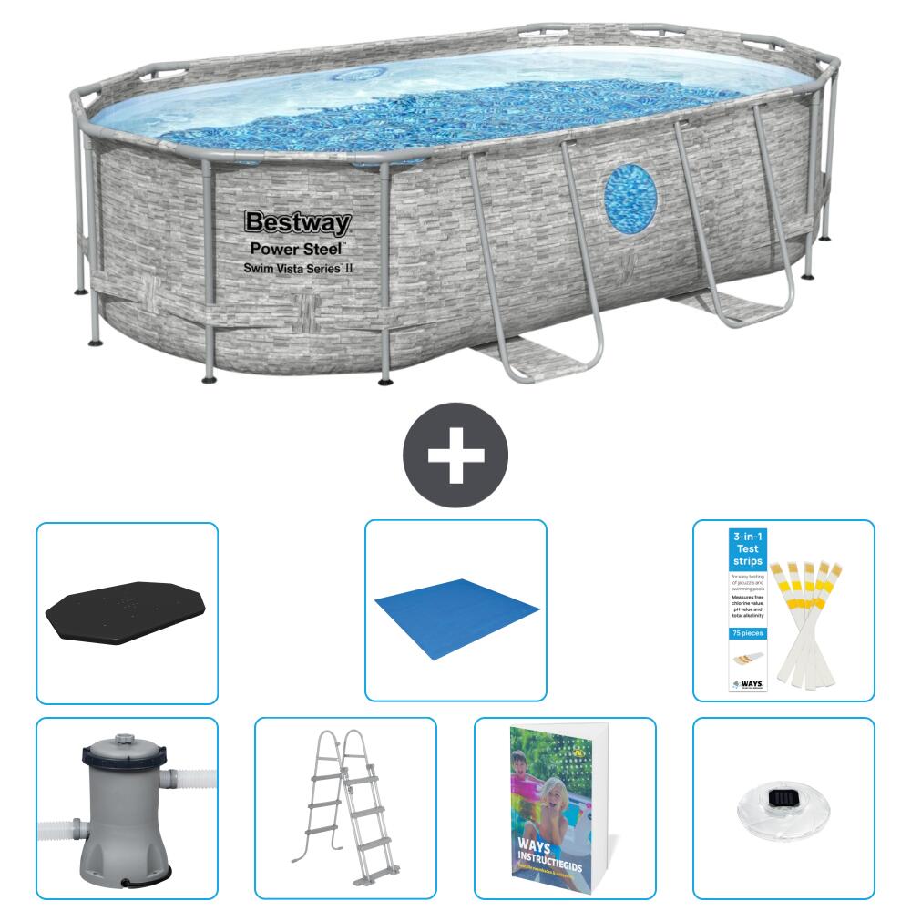 BESTWAY Basen Power Steel Owalny - 427x250x100 cm - 8-częściowy S596