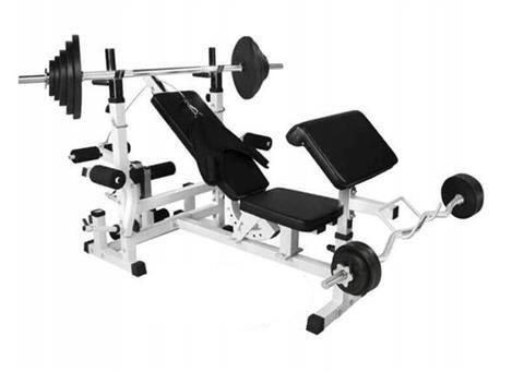 Zestaw 70 kg - Ławka wielofunkcyjna 6w1 + 2 sztangi bitumiczne