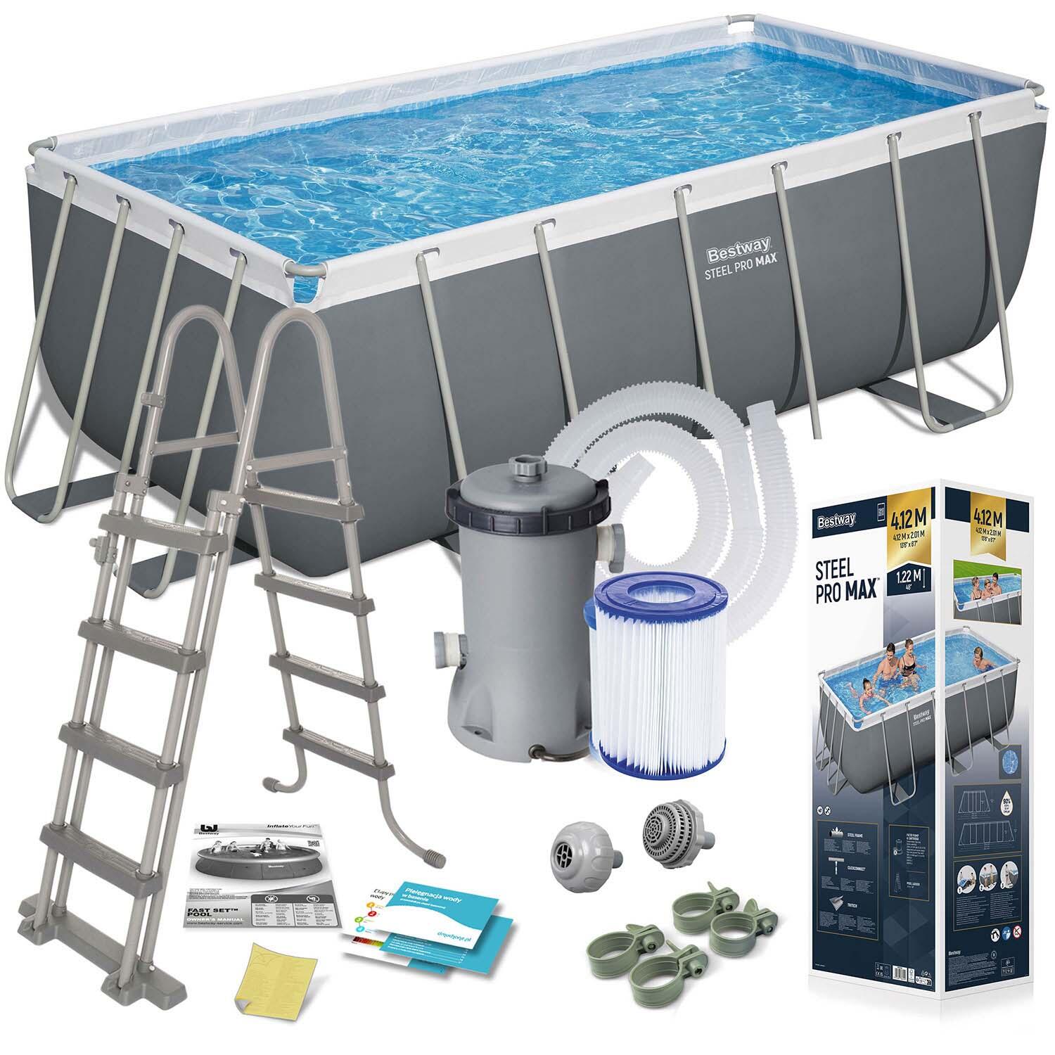 Basen stelażowy ogrodowy Bestway prostokątny 412x201x122 cm zestaw 11w1