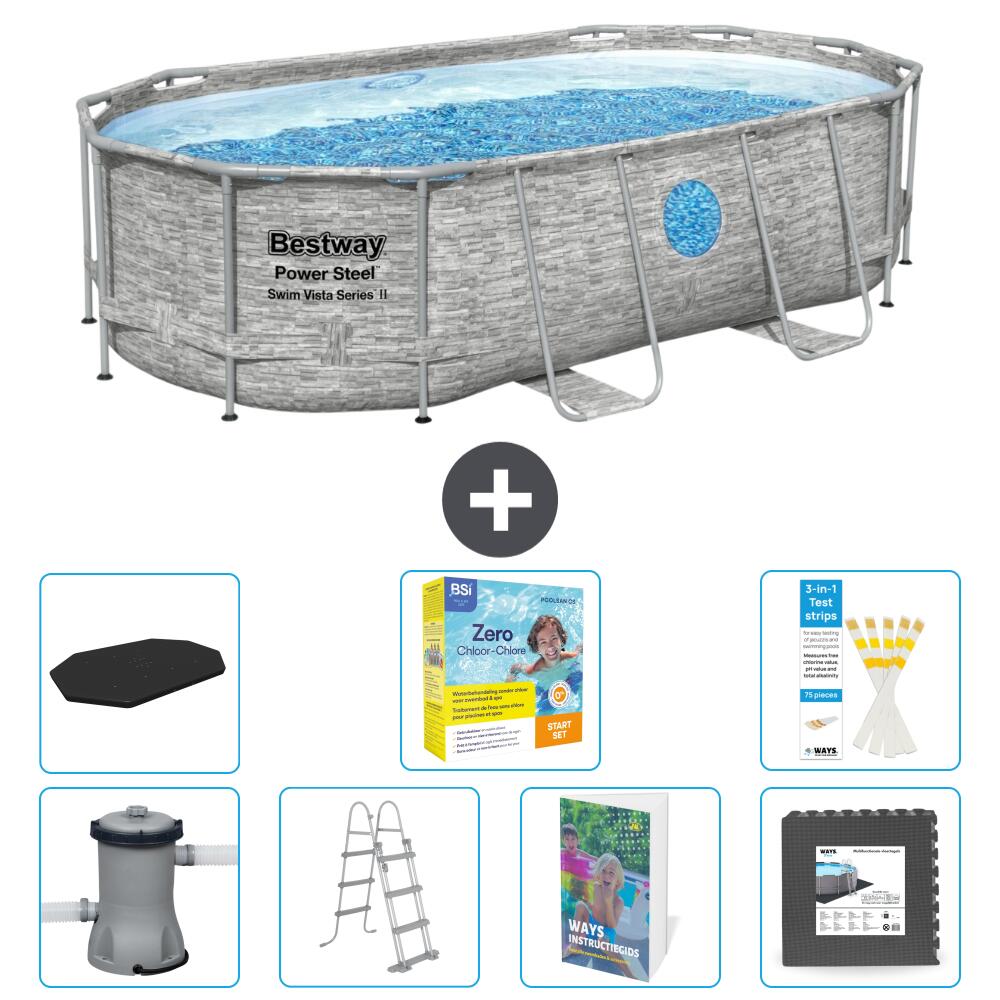 BESTWAY Basen Power Steel Owalny - 427x250x100 cm - 8-częściowy S607