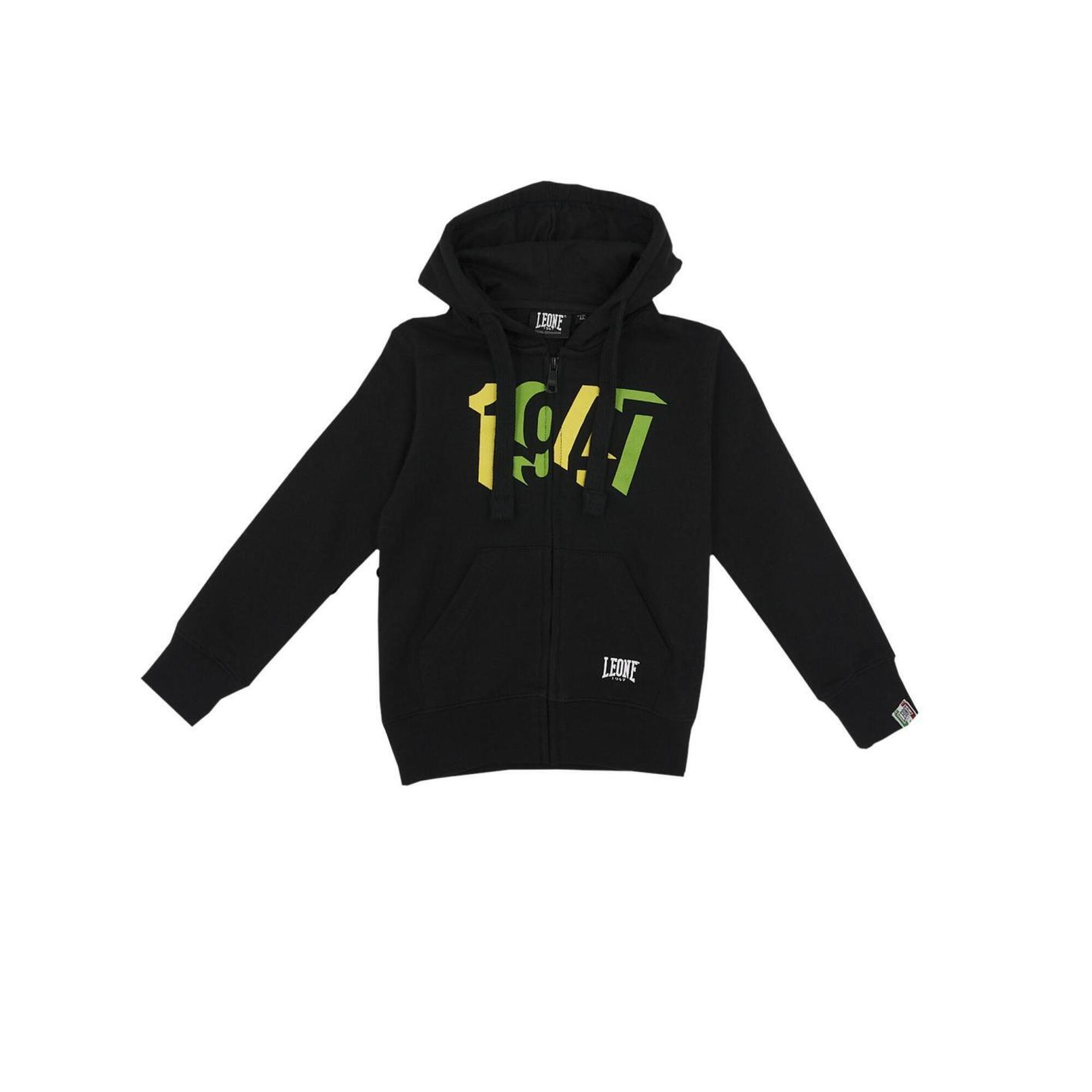 Dziecięca bluza z kapturem  zamkiem błyskawicznym na całej długości i logo Basic