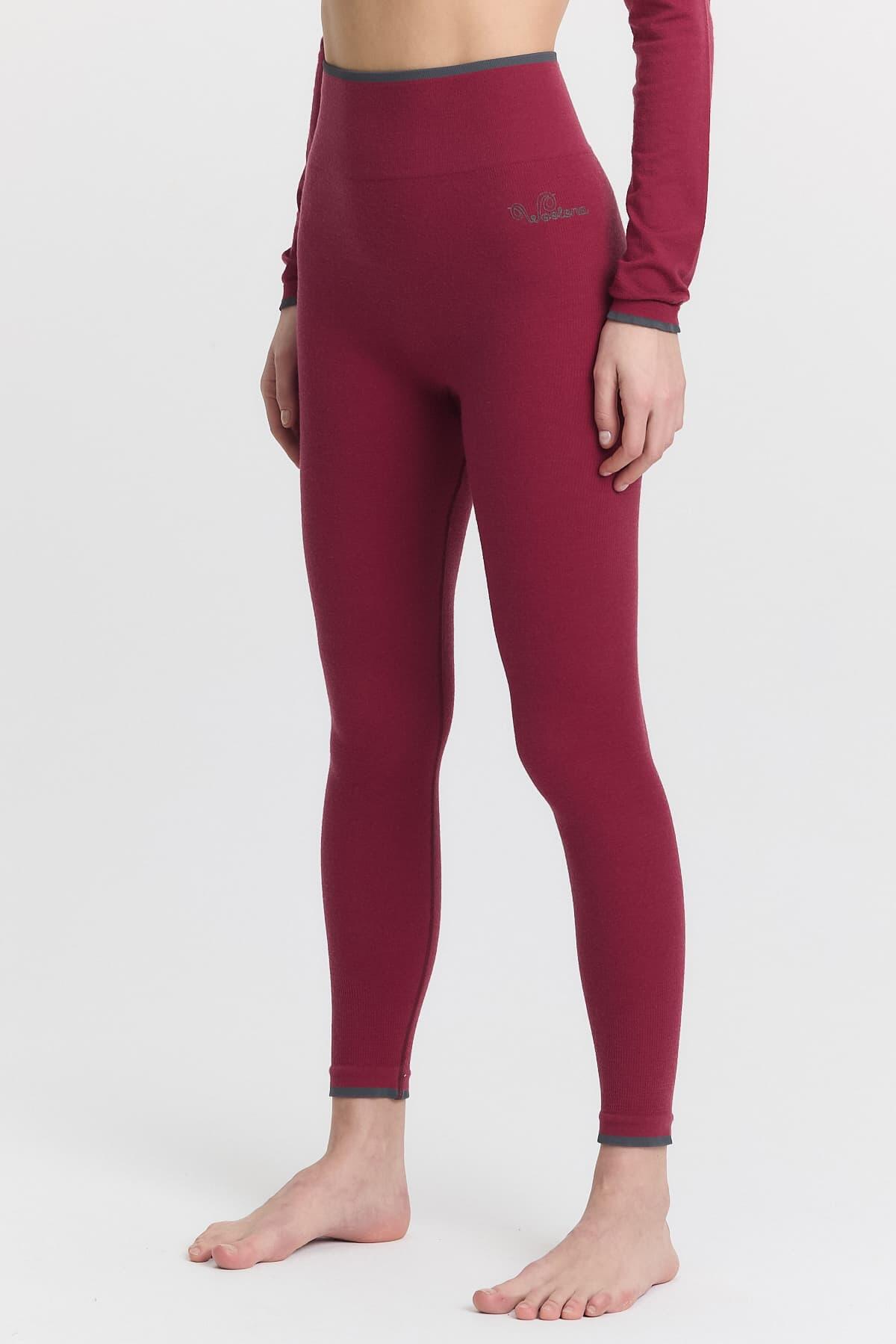 Bianca - Legginsy do Biegania z Wełny Merino z Wysokim Stanem L, Damson