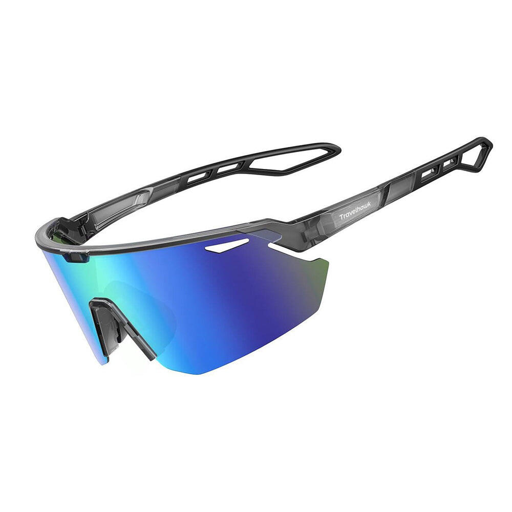 Okulary rowerowe Okulary sportowe UV-400 Czarne z niebieskimi soczewkami