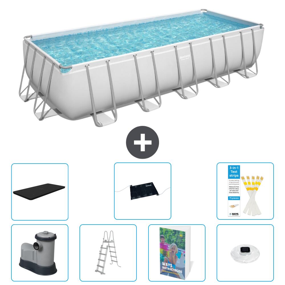 BESTWAY Basen Power Steel Prostokątny - 640x274x132 cm - 8-częściowy S598