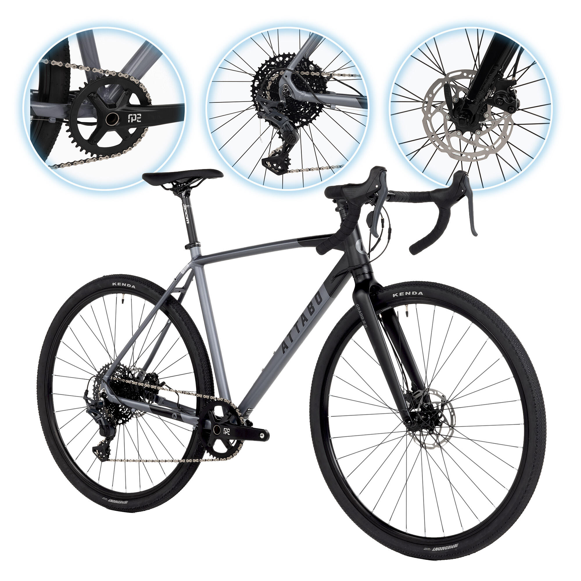 Rower gravelowy ATTABO GRADO 2.0 szary 54 cm Aluminiowa rama 10 przełożeń
