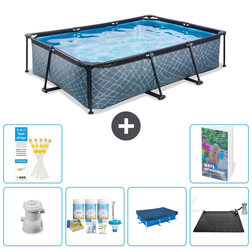 EXIT TOYS Basen Prostokątny - Efekt kamienia - 300x200x65 cm - 7-częściowy S284