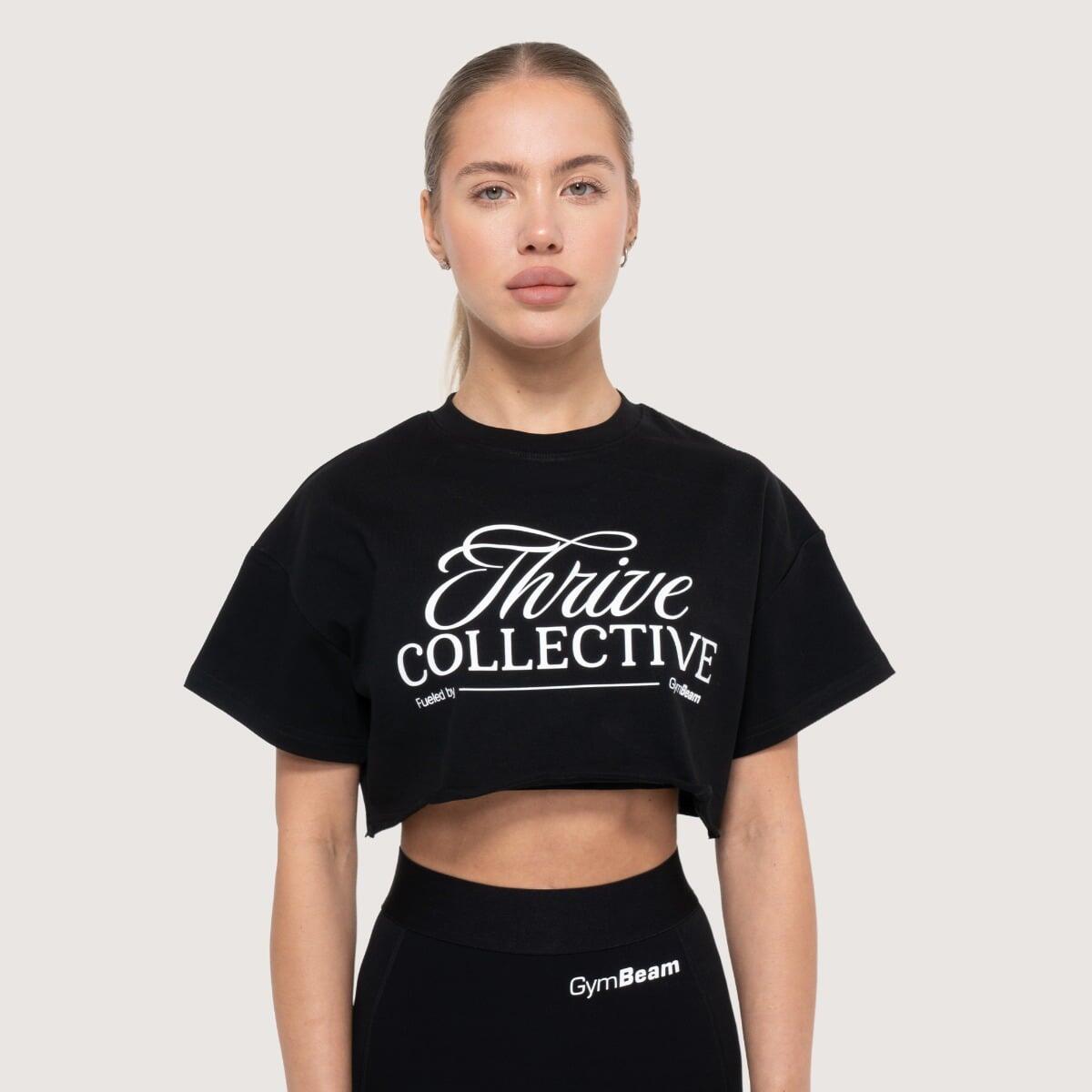 Koszulka damska fitness oversize czarna Thrive Cropped