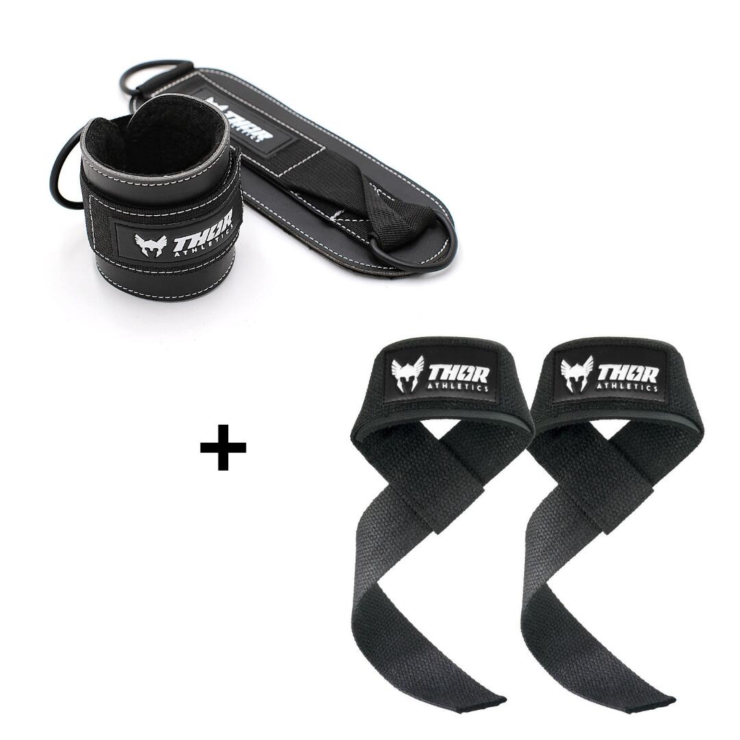 Thor Athletics Lifting Straps + Paski na kostki Zestaw – Trening siłowy – Czarny