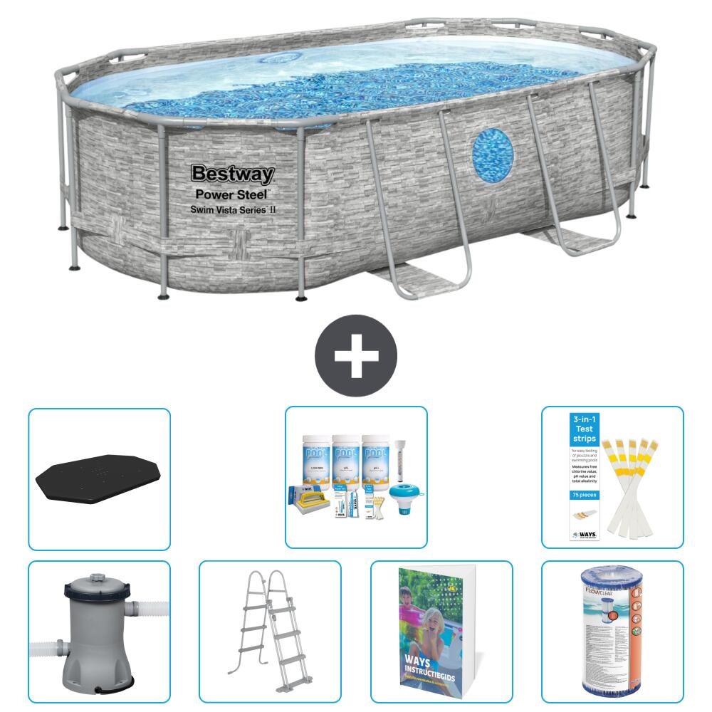 BESTWAY Basen Power Steel Owalny - 427x250x100 cm - 8-częściowy S556