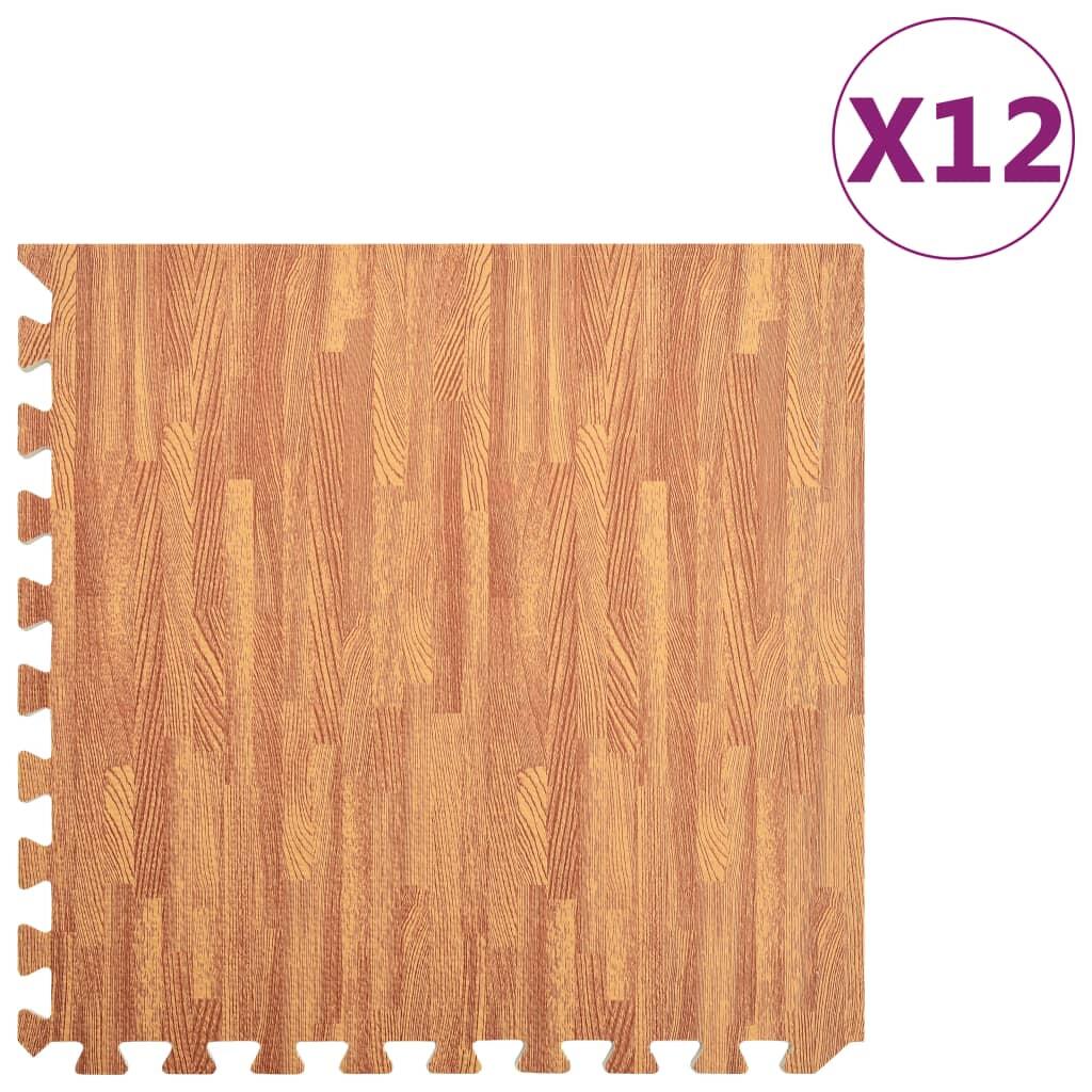 VidaXL 12 maty puzzle EVA 60x60x1 cm wzór drewna 4,32 m²