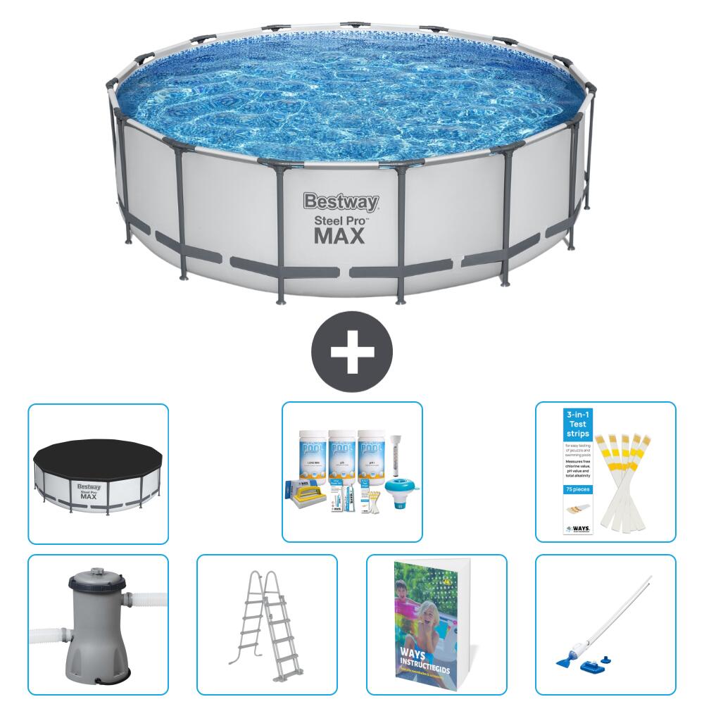 BESTWAY Basen Steel Pro MAX Okrągły - 488x122 cm - 8-częściowy S658