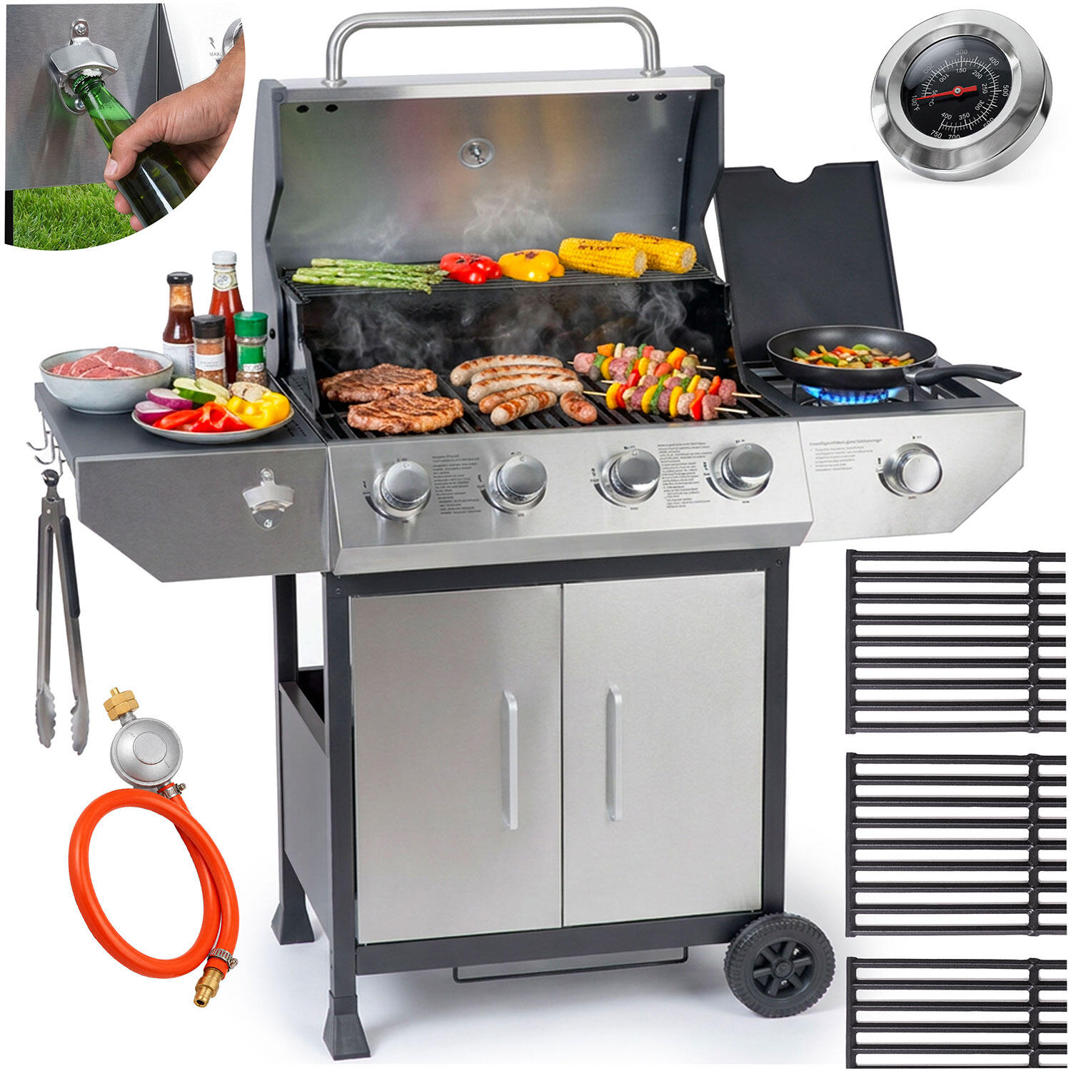 Grill gazowy ogrodowy Berdsen BD-896 żeliwny ruszt 4+1 palniki termometr