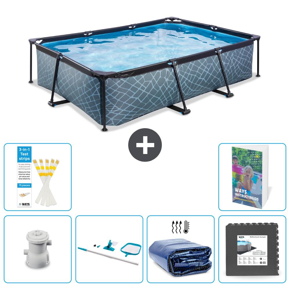 EXIT TOYS Basen Prostokątny - Efekt kamienia - 300x200x65 cm - 7-częściowy S217