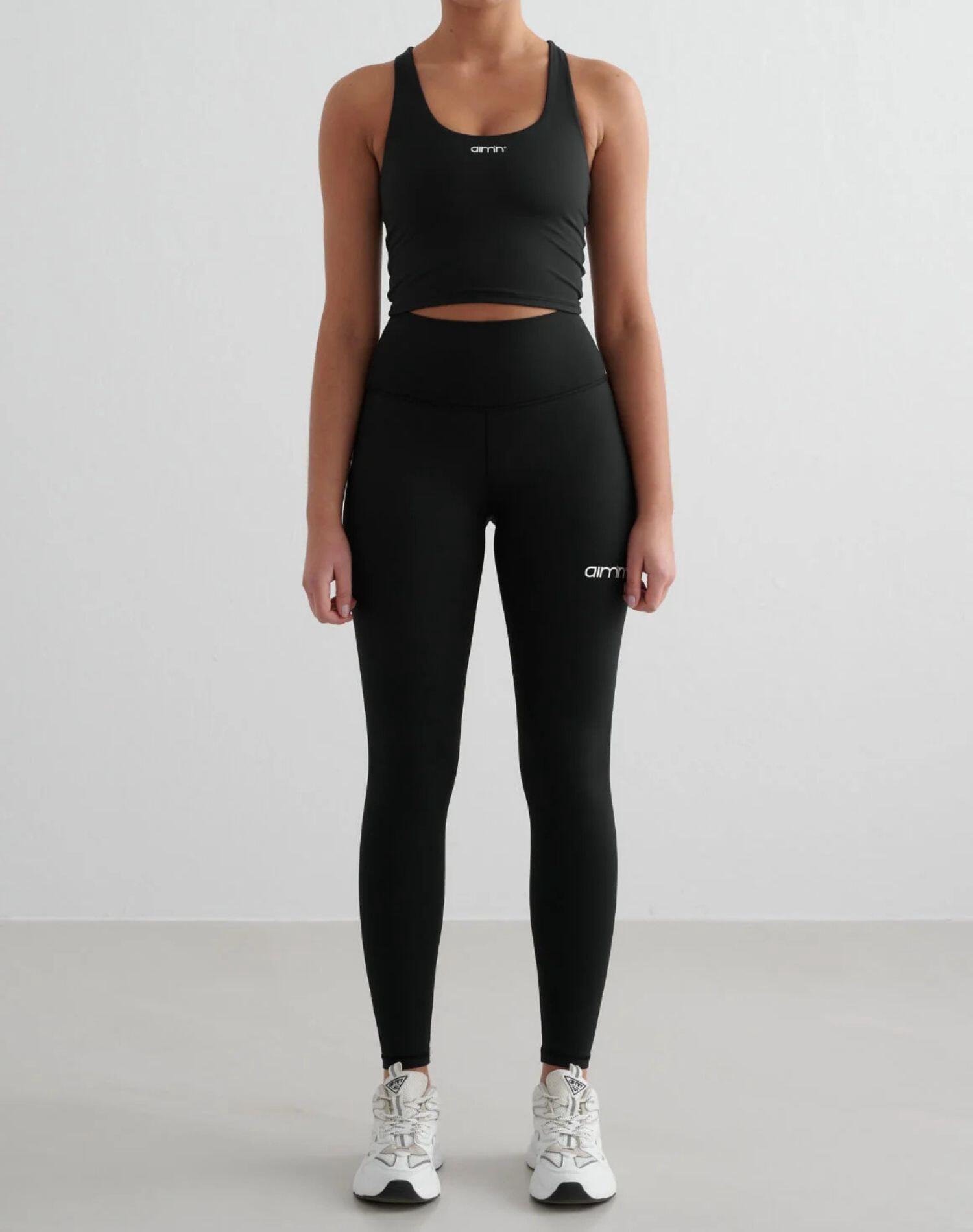 Damskie legginsy z wysokim stanem, squat proof, z tylną kieszenią Core czarne