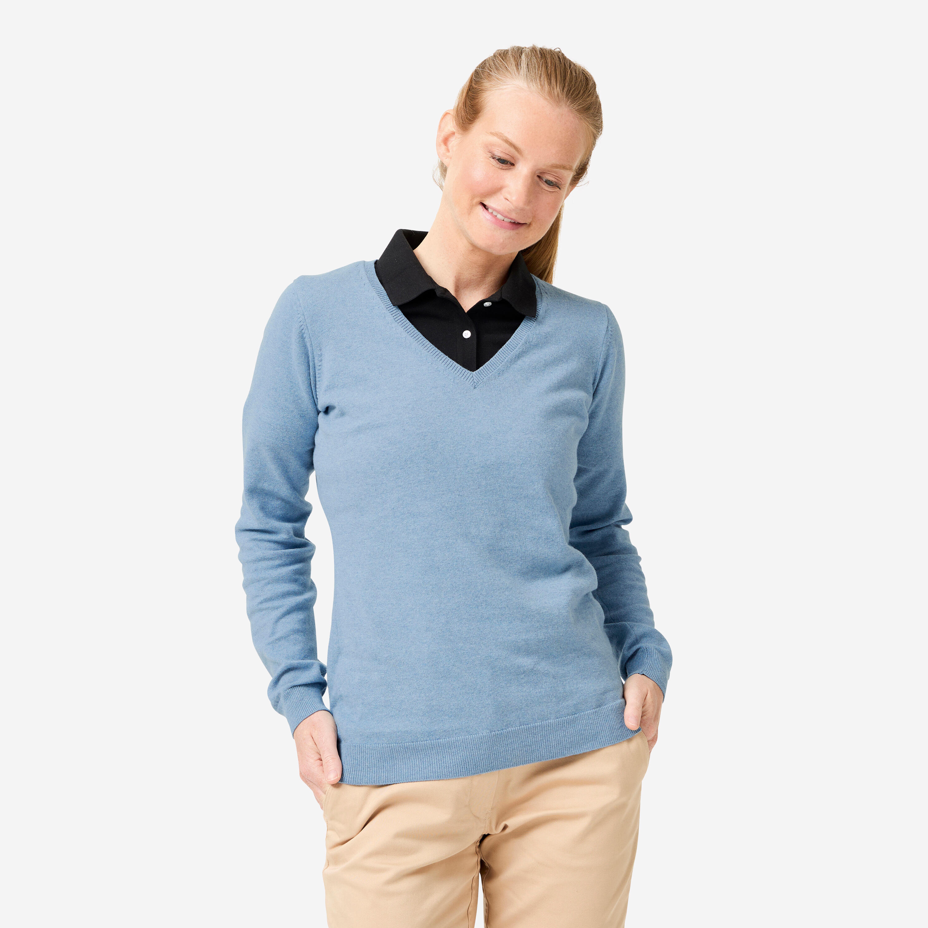 Sweter do golfa damski Inesis MW100 dekolt w serek