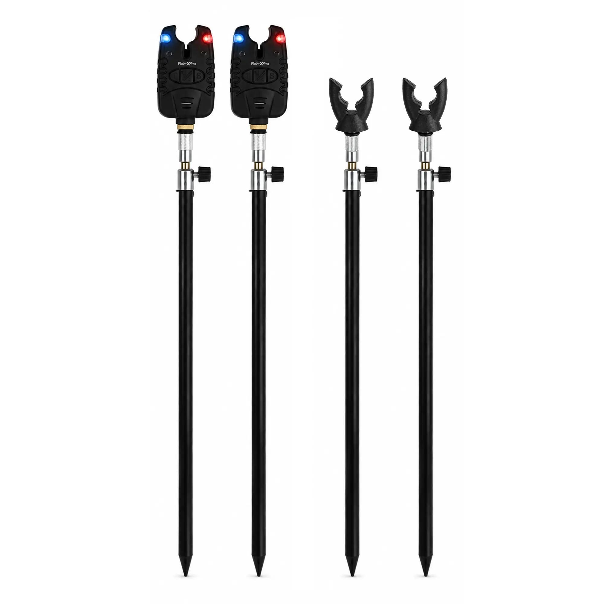 Fish-Xpro Zestaw Sygnalizatorów i Podpórek - 2 Wędki - 4 Podpórek 50 cm