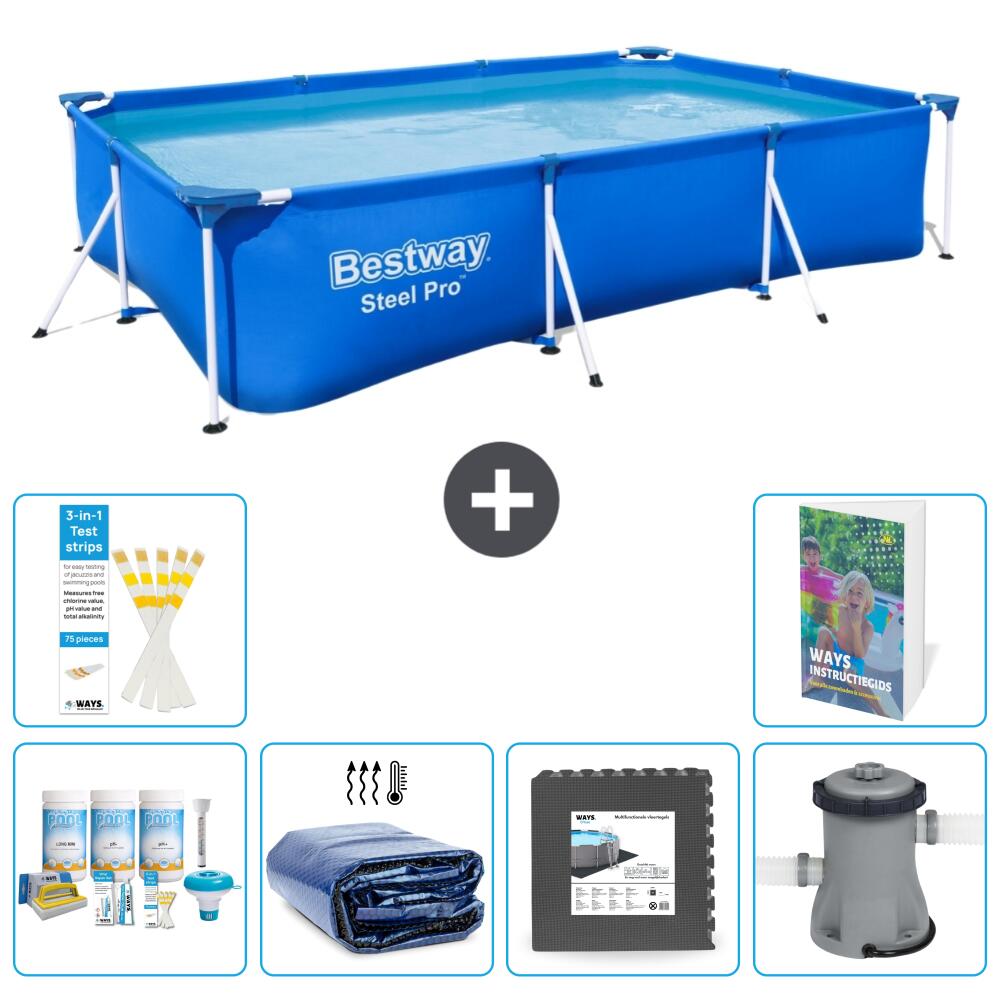 BESTWAY Basen Steel Pro Prostokątny - 300x201x66 cm - 7-częściowy S59