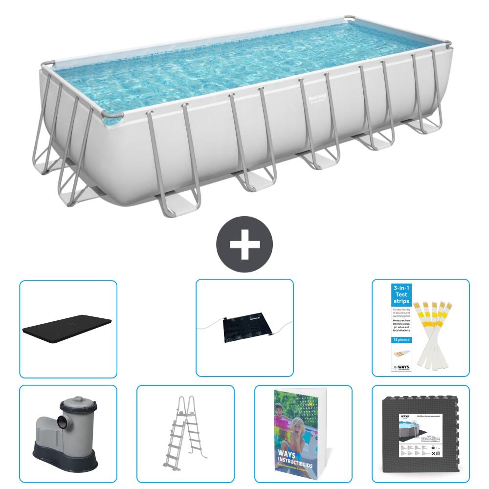 BESTWAY Basen Power Steel Prostokątny - 640x274x132 cm - 8-częściowy S543