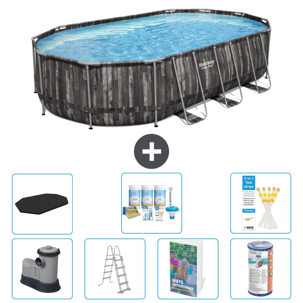 BESTWAY Basen Power Steel Owalny - 610x366x122 cm - 8-częściowy S556