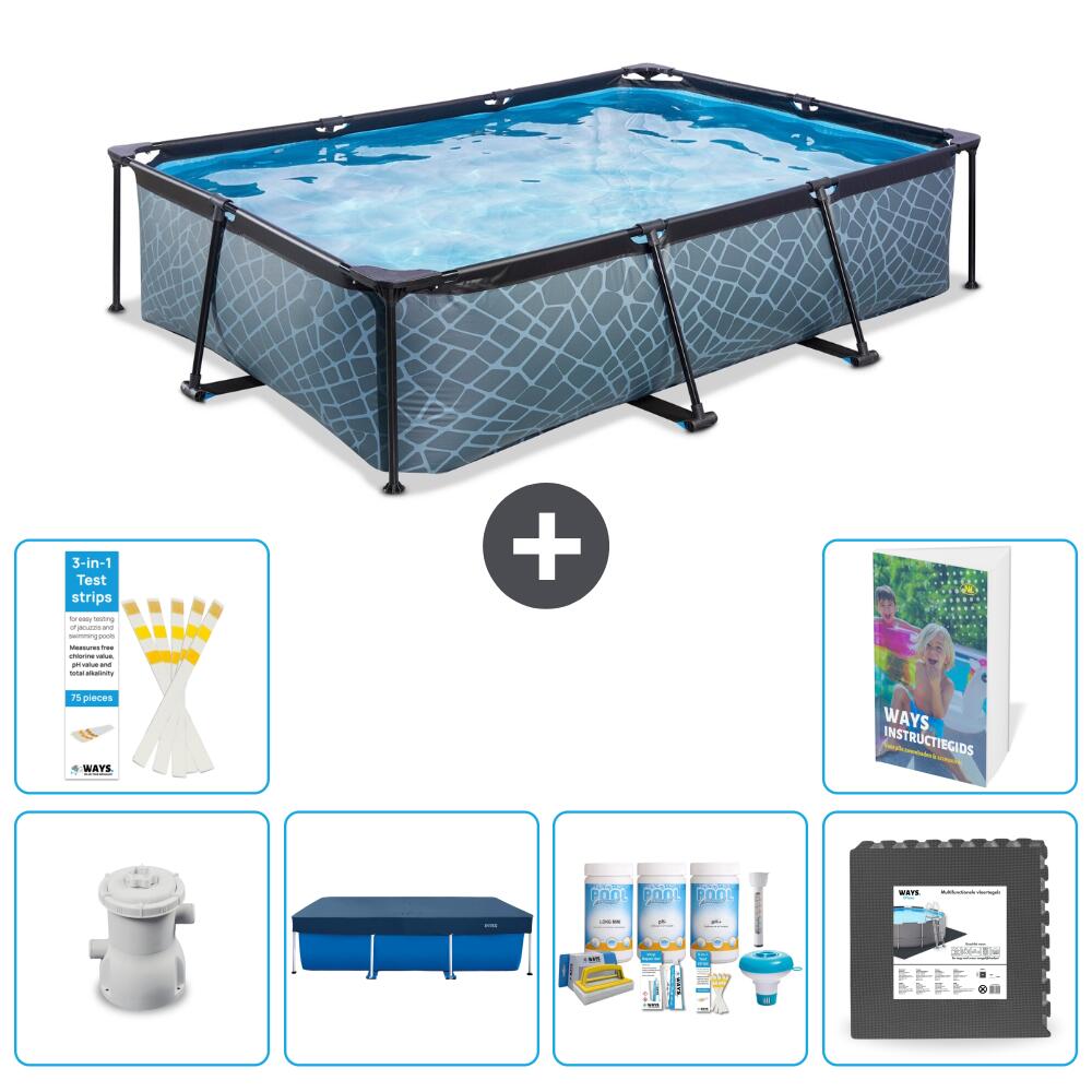 EXIT TOYS Basen Prostokątny - Efekt kamienia - 300x200x65 cm - 7-częściowy S238