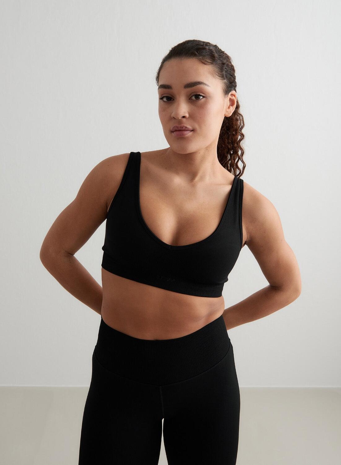 Damski biustonosz sportowy, lekkie wsparcie Shape Seamless Deep Cut czarny