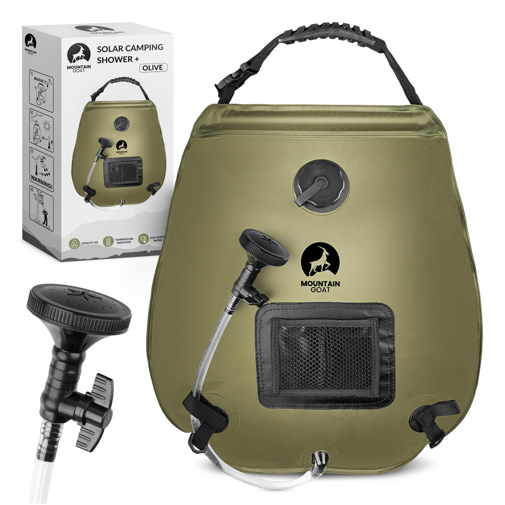 Prysznic turystyczny solarny 20L MOUNTAIN GOAT z termometrem