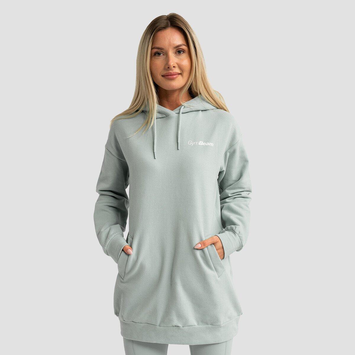 Bluza damska fitness z kapturem długa eukaliptowa Limitless Longline