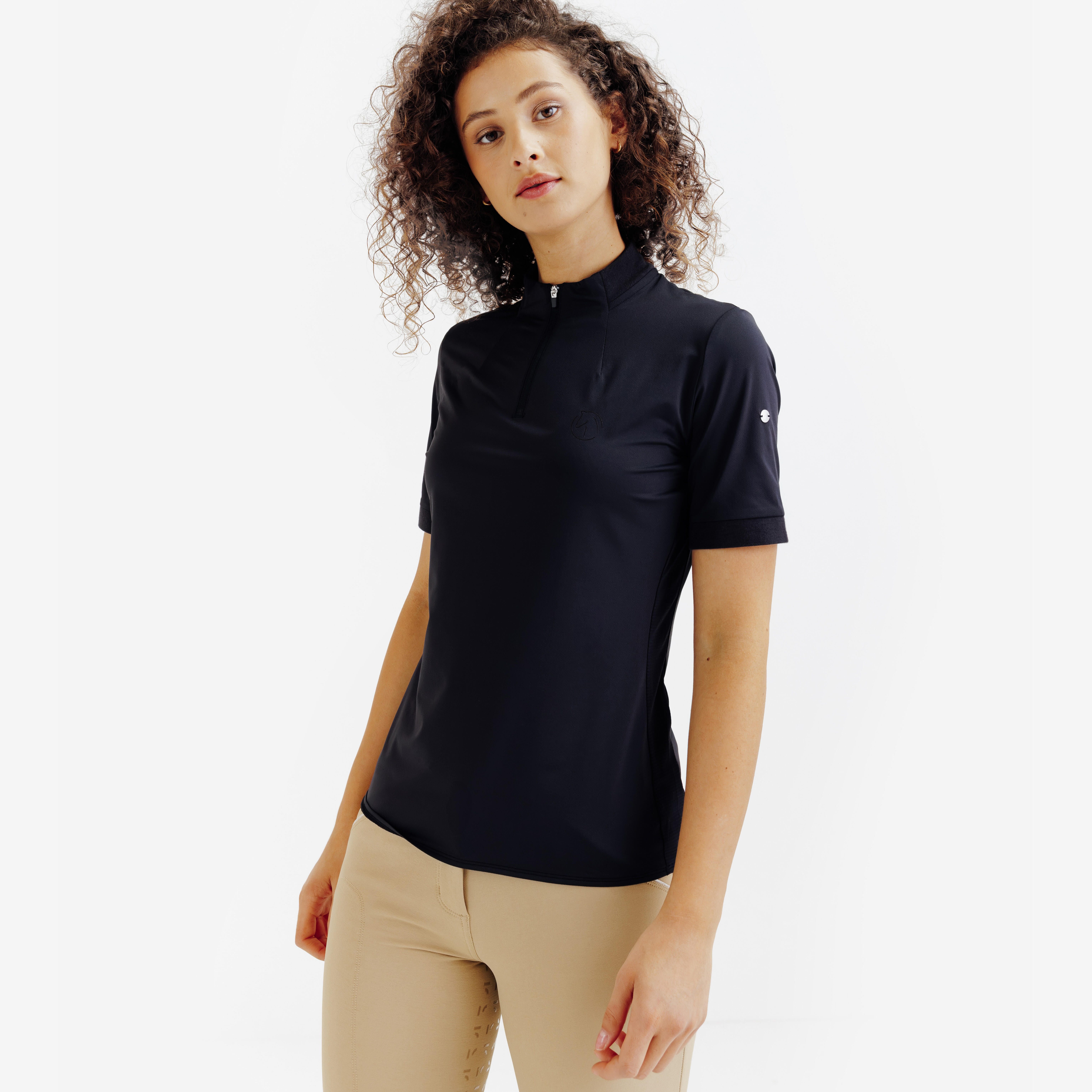Koszulka jeździecka polo damska - Heritage czarna