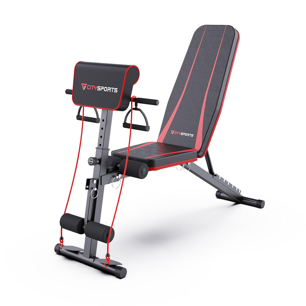 Wszechstronna ławka fitness – 7 poziomów oparcia, 2 taśmy, składana