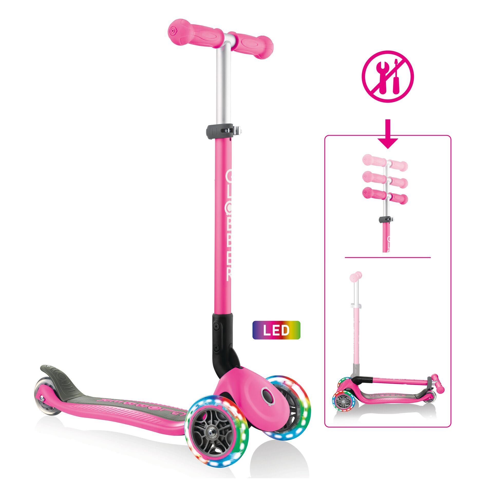 Globber Primo Foldable Lights step met 3 wielen in Roze