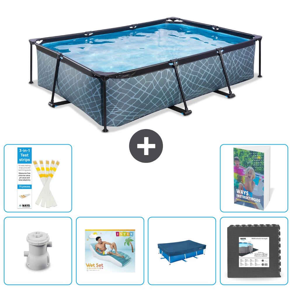 EXIT TOYS Basen Prostokątny - Efekt kamienia - 300x200x65 cm - 7-częściowy S185