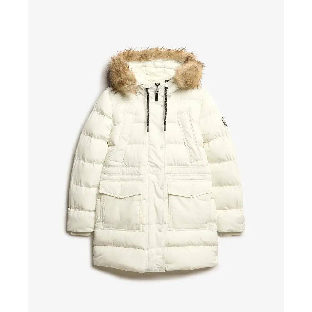 Kurtka puchowa o średniej długości z sztucznego futra damska Superdry