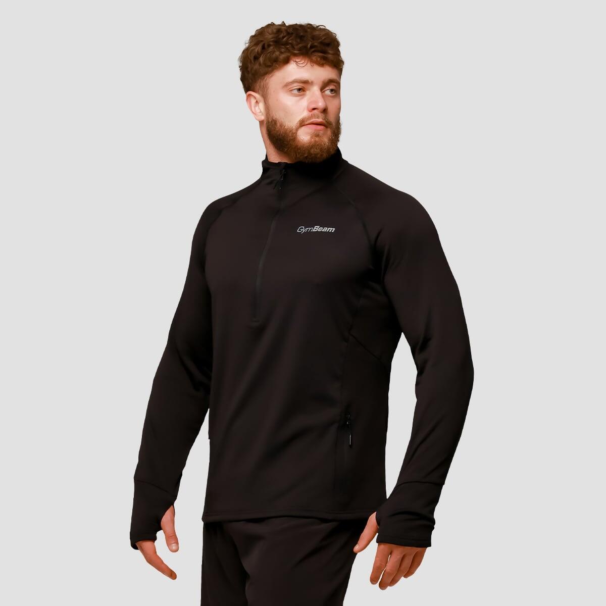 Bluza męska bieganie 1/2 zip czarna Pulse