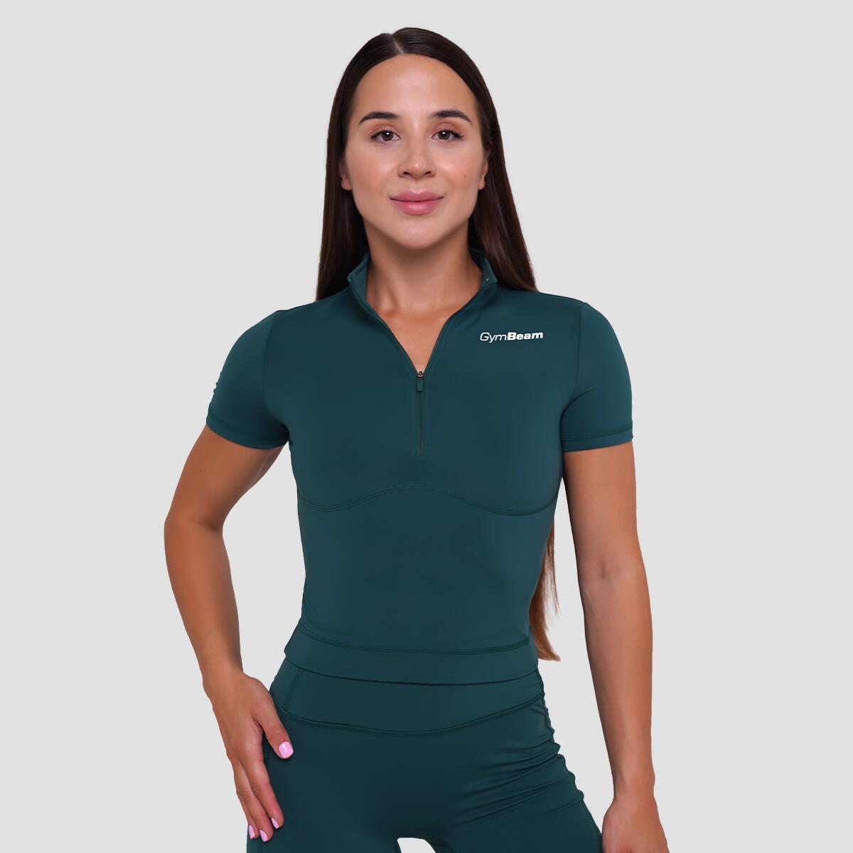 Koszulka damska fitness z zamkiem ciemnozielona Ignite Cropped