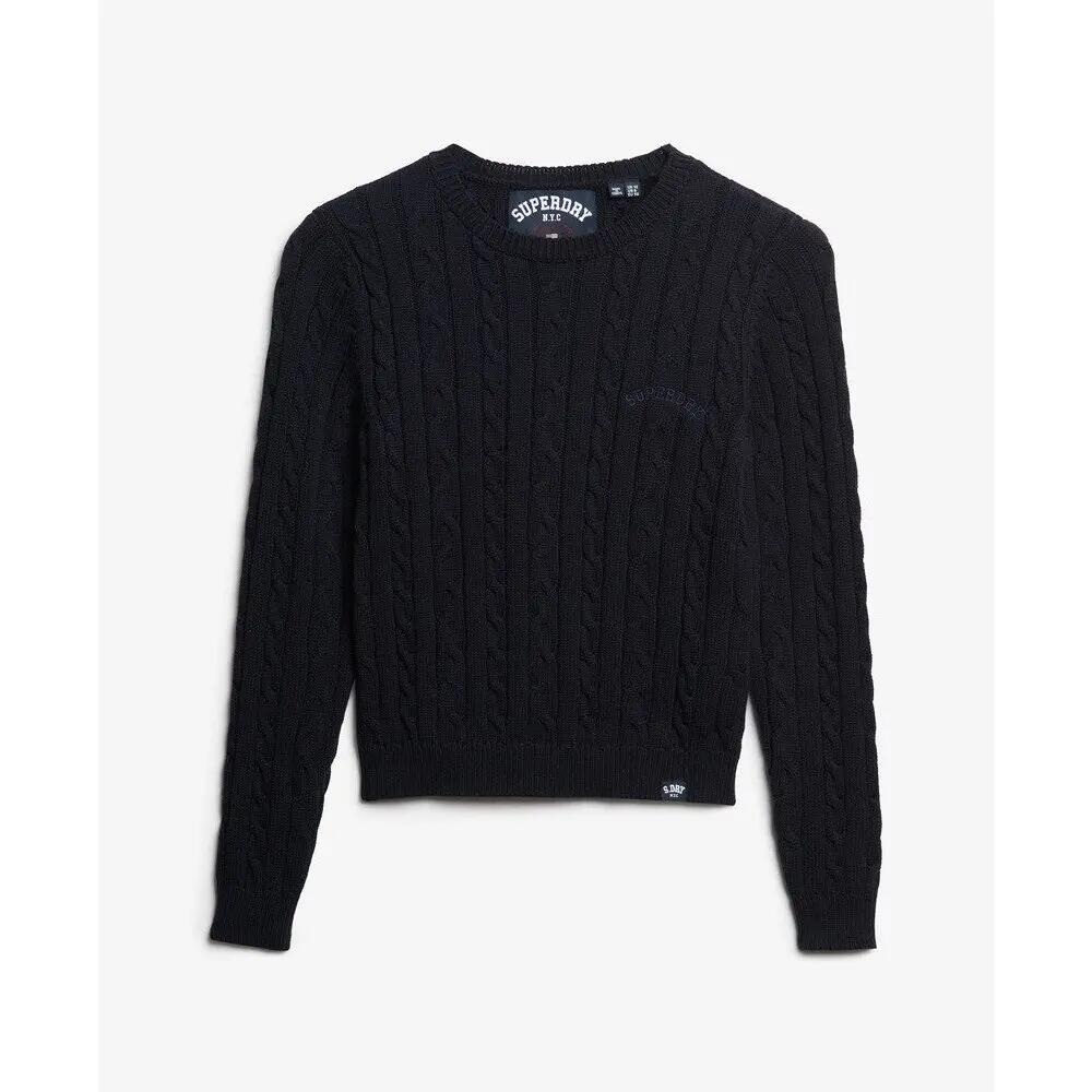 Sweter z cienkimi warkoczami, klasyczny, okrągły dekolt, damski Superdry