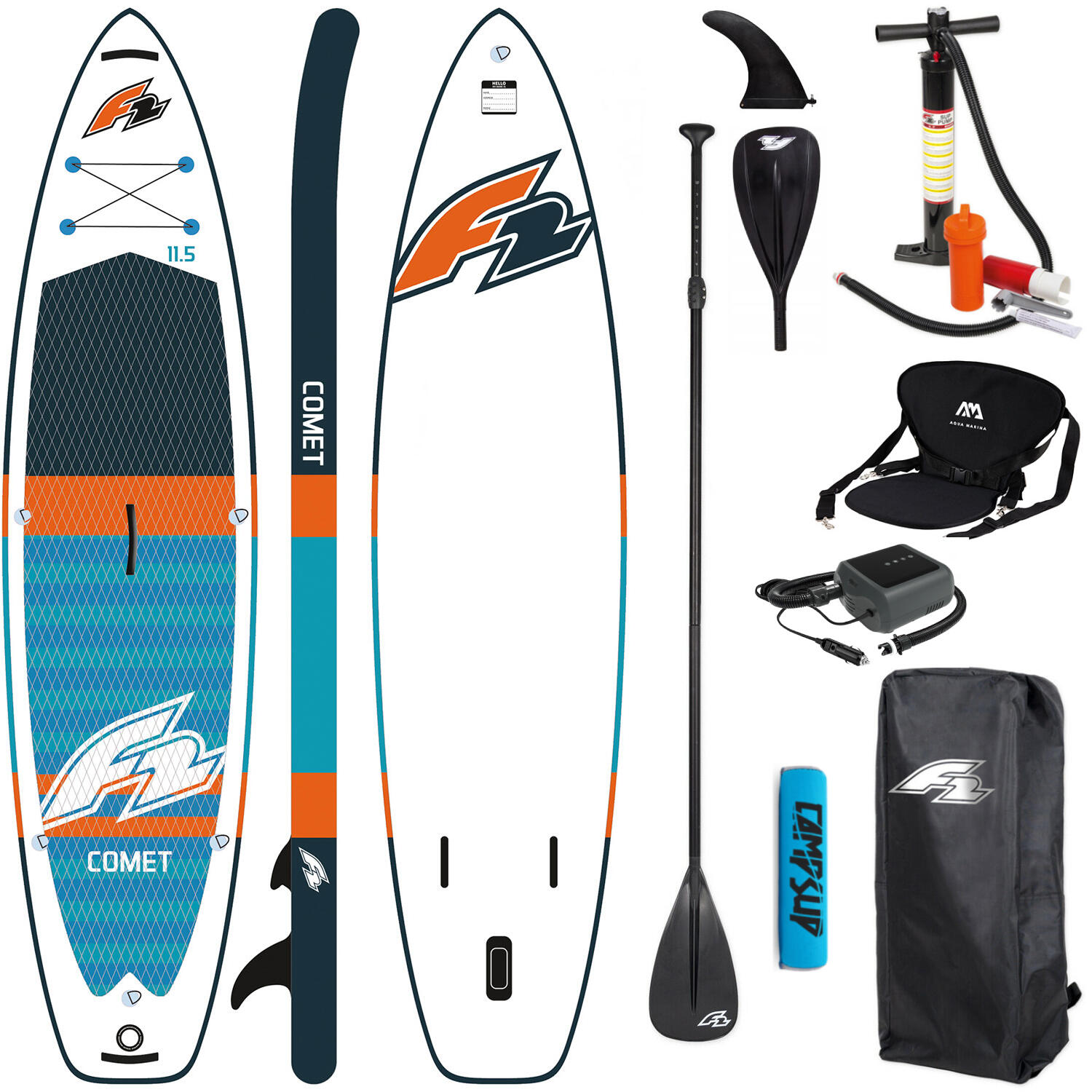 Deska Sup Pompowana F2 Comet 10'5 Blue SUPER COMBO Wiosło Bojka Siedzisko Pompka