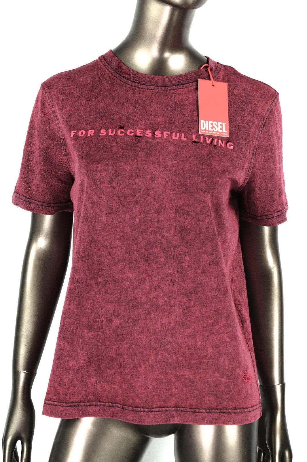 T-shirt damski Diesel T-reg-e4 burgundowy, crew neck, krótki rękaw, 100% bawełna