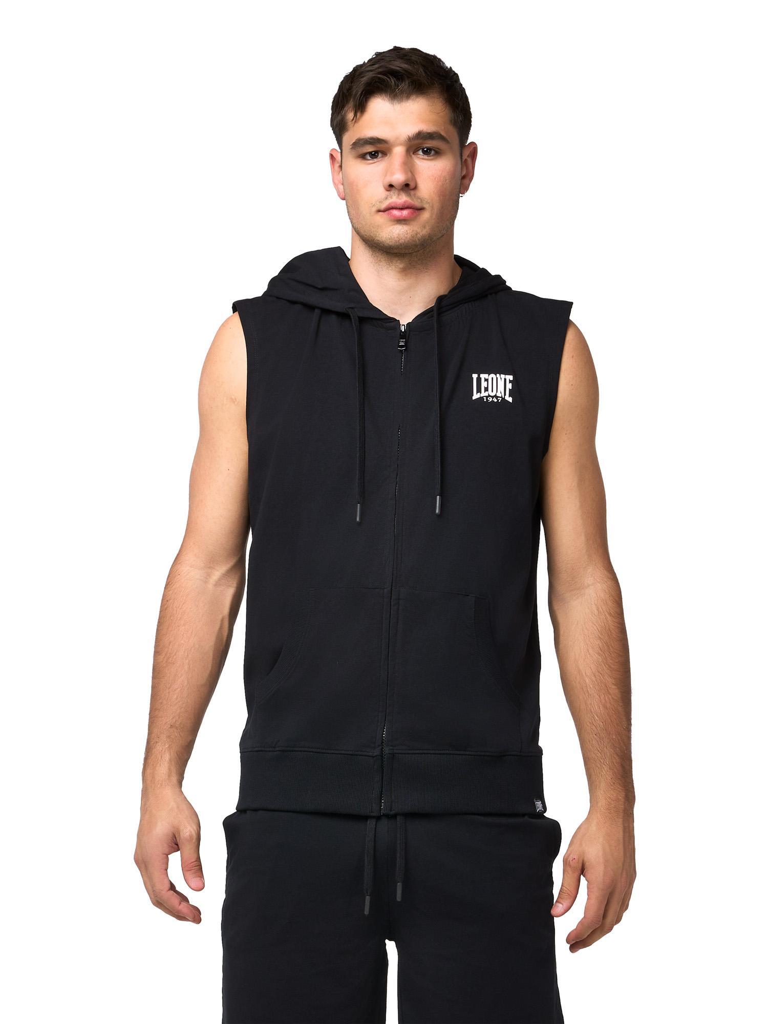 Leone Sporty męska bluza z kapturem bez rękawów i zamkiem błyskawicznym