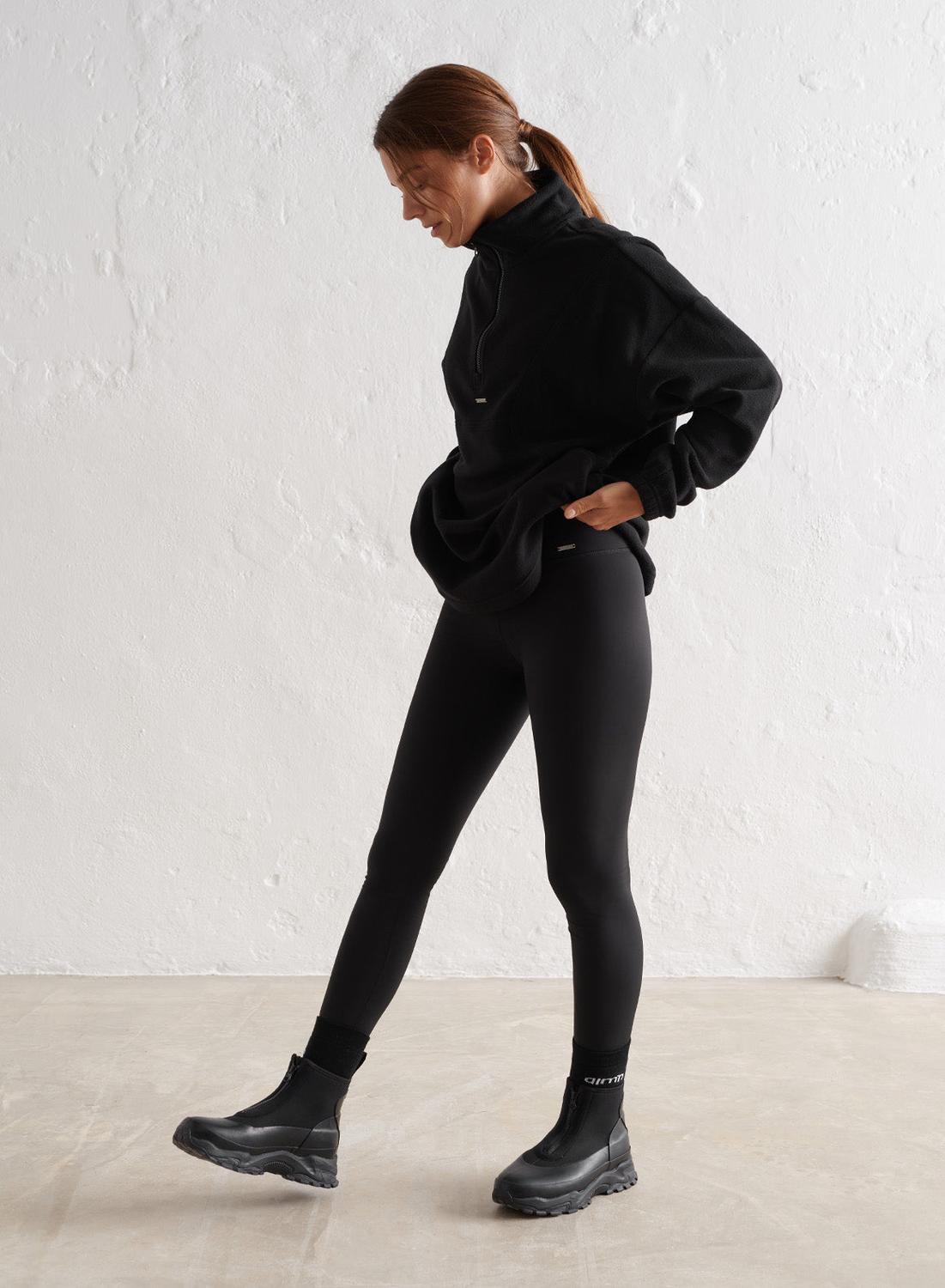 Damskie legginsy wysoki stan, drapane wewnątrz, second skin Warming czarny