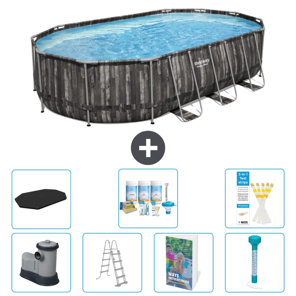 BESTWAY Basen Power Steel Owalny - 610x366x122 cm - 8-częściowy S574