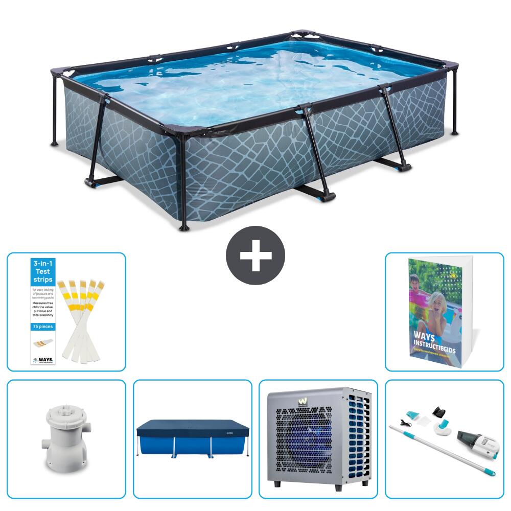 EXIT TOYS Basen Prostokątny - Efekt kamienia - 300x200x65 cm - 7-częściowy S199