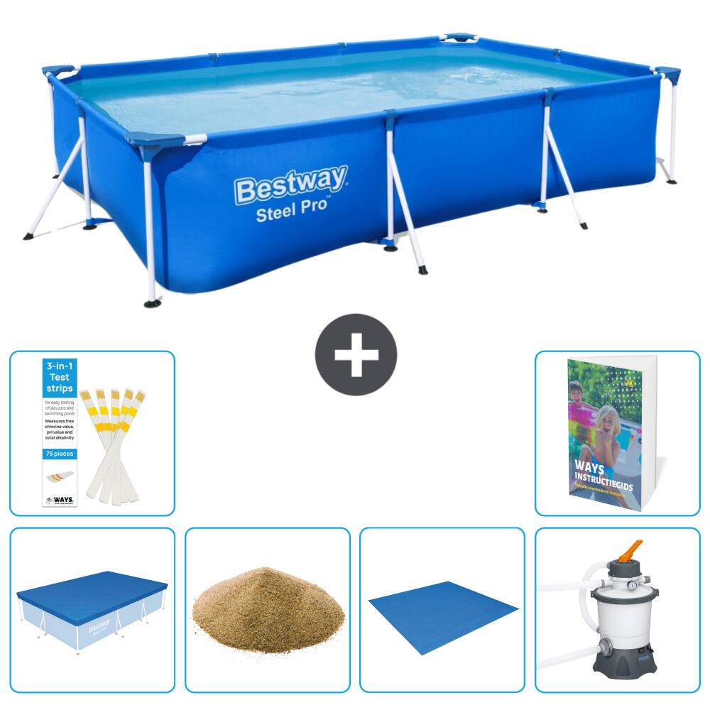 BESTWAY Basen Steel Pro Prostokątny - 300x201x66 cm - 7-częściowy S158