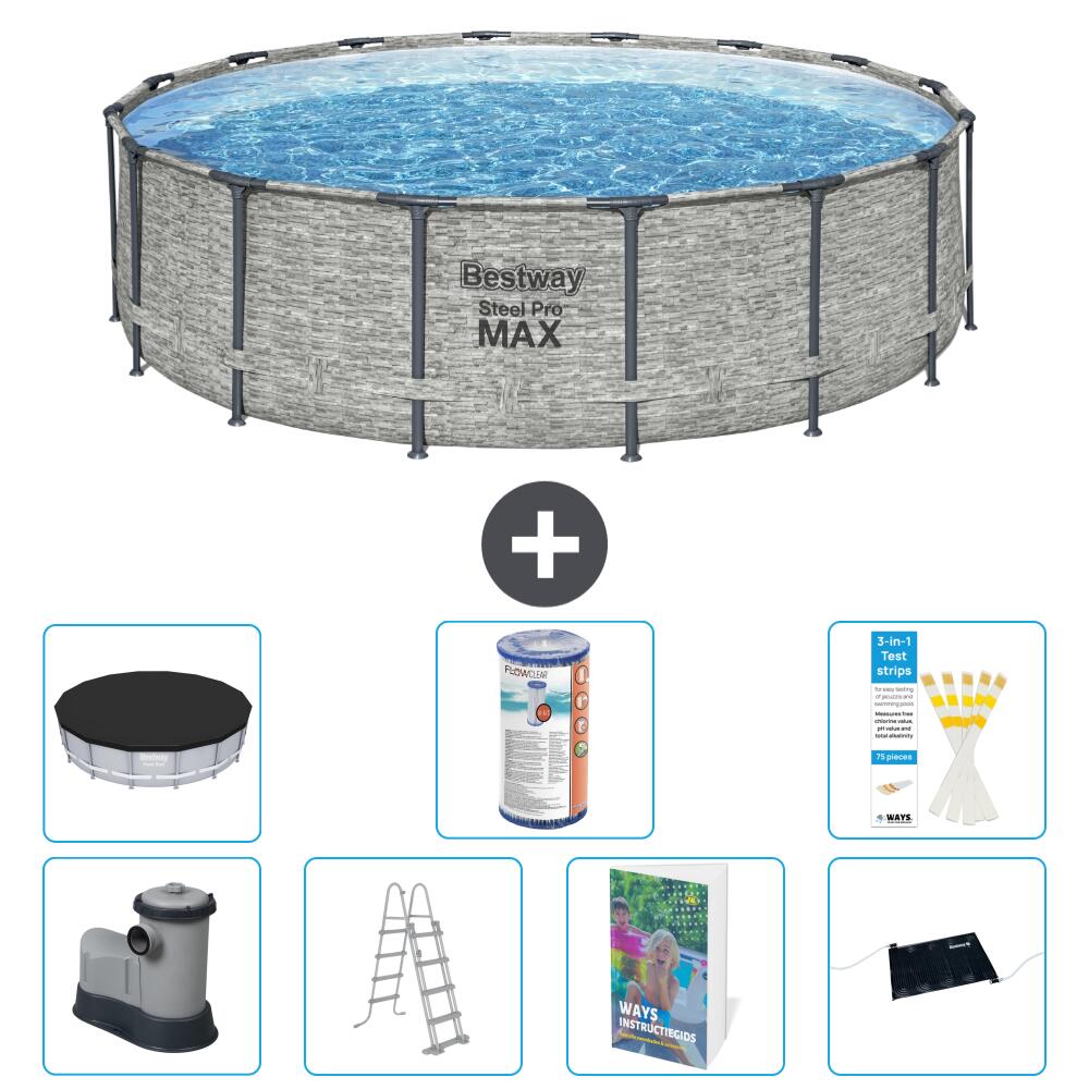 BESTWAY Basen Steel Pro MAX Okrągły - 488x122 cm - 8-częściowy S619