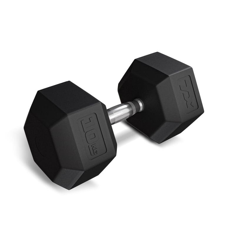 Hantel stalowy gumowany do ćwiczeń siłowych Trex Sport 1x10kg ryflowany uchwyt
