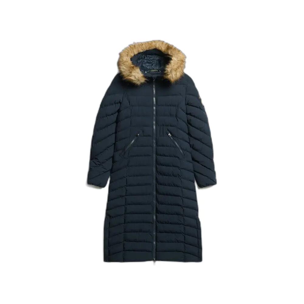Długa kurtka z kapturem z sztucznego futra dla kobiet Superdry Fuji