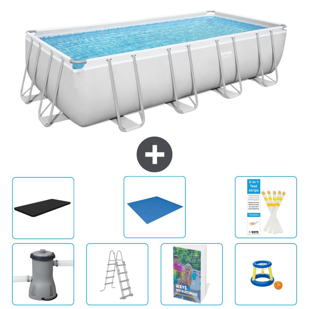 BESTWAY Basen Power Steel Prostokątny - 488x244x122 cm - 8-częściowy S568